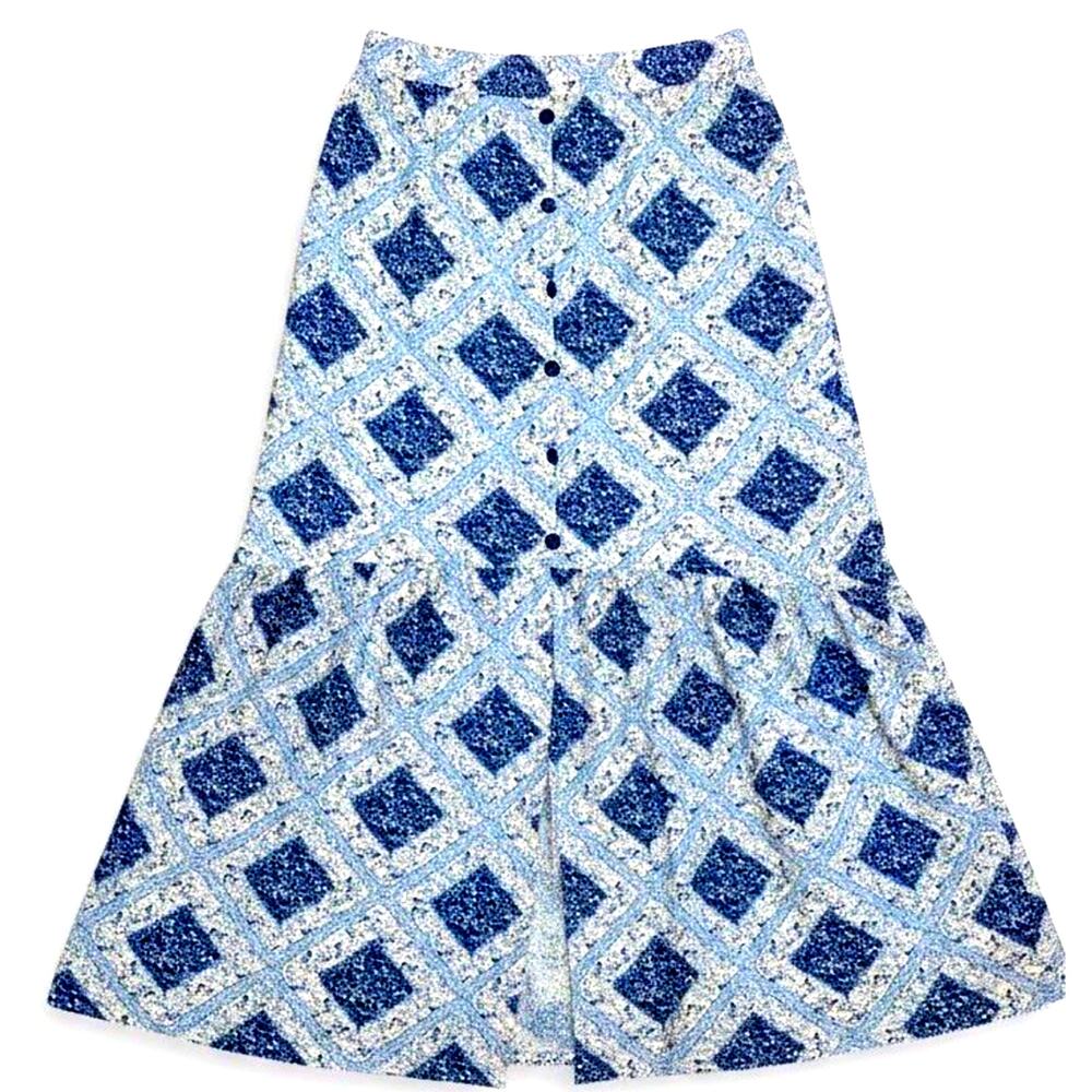 Cato Patchwork Tiered Maxi Skirt Blue Cottagecore Floral Festival Boho Hippie S